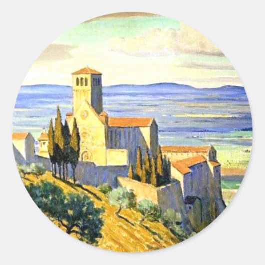 Assisi, Italien - Kunstmalerei, Runder Aufkleber (Vorderseite)