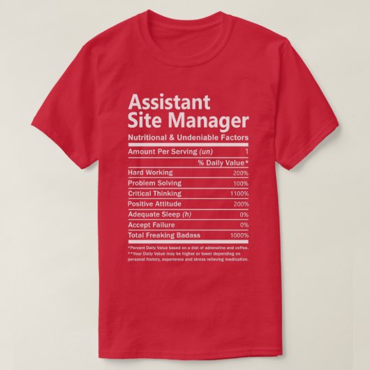 Assistant Site Manager Ernährung und unbestritten T-Shirt (Design vorne)