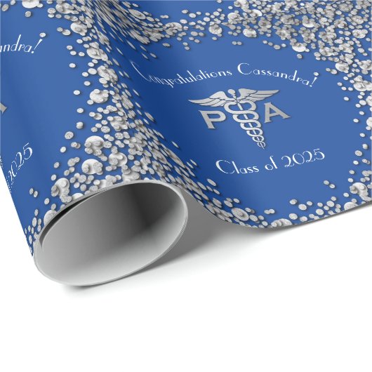Assistent des Arztes PA Abschluss Blau Silber Geschenkpapier (Rolleneckpunkt)