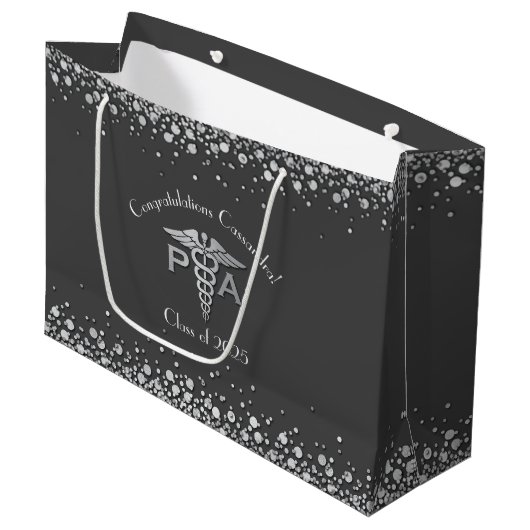 Assistent des Arztes PA-Abschluss Grau Silber Große Geschenktüte (Vorderseite Schrägansicht)
