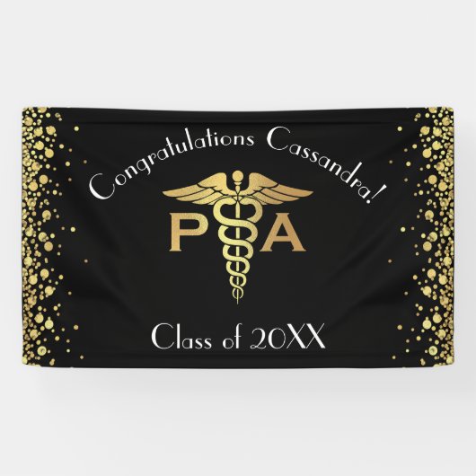 Assistent des Arztes PA-Abschluss Schwarz Gold Banner (Horizontal)
