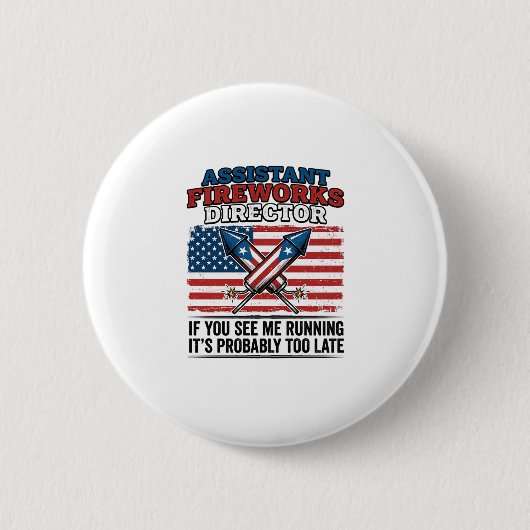 Assistent des Feuerwerksdirektors Lustiges patriot Button (Vorderseite)