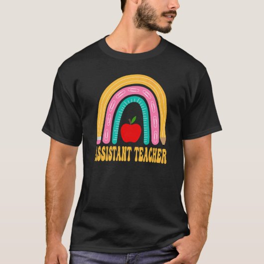 Assistent Lehrer Regenbogen Bleistift Zurück zur S T-Shirt (Vorderseite)