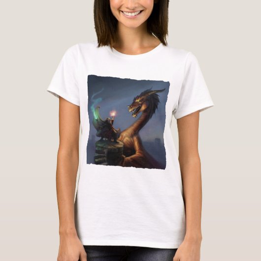 Assistent-Verteidigung - Drache und Zauberer T-Shirt (Vorderseite)