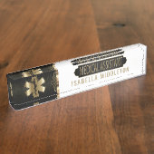 Assistenzarzt - Schwarzes, Weiß u. Gold Namensplakette (Seite)