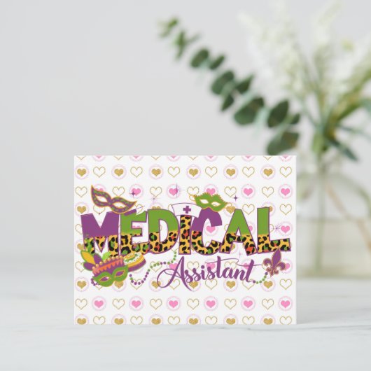 Assistenzärztin - Mardi Gras Postkarte (Stehend Vorderseite)