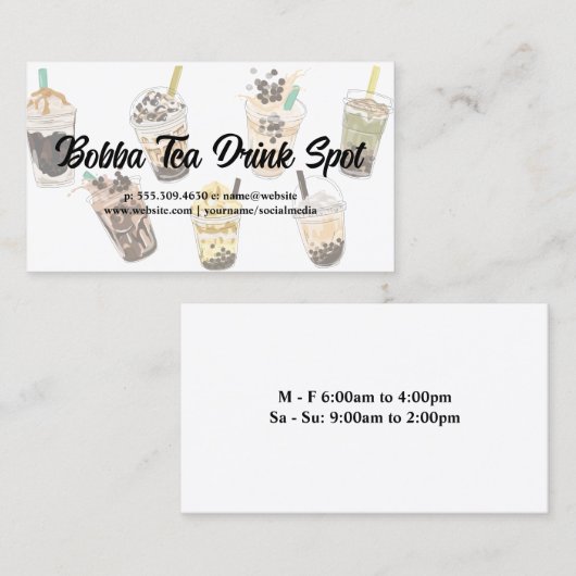 Assorted Bubble Milk Tea Drinks Visitenkarte (Vorne/Hinten)
