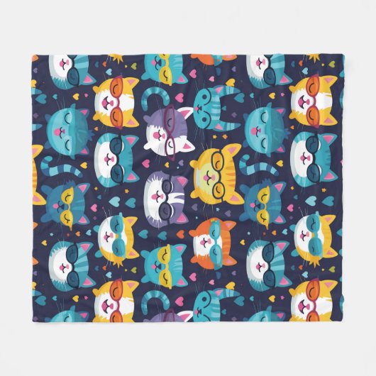 Assorted Cat Faces Funny Cool Cats Fleecedecke (Vorderseite (Horizontal))