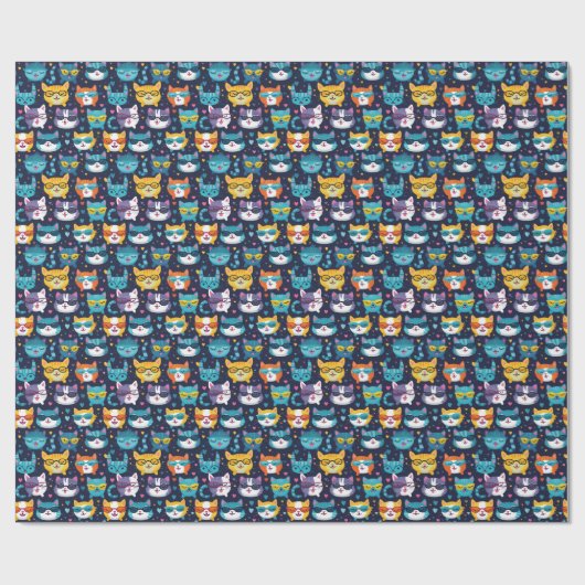 Assorted Cat Faces Funny Cool Cats Geschenkpapier (Flach)