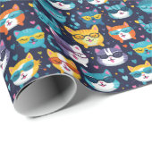Assorted Cat Faces Funny Cool Cats Geschenkpapier (Rolleneckpunkt)