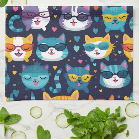 Assorted Cat Faces Funny Cool Cats Geschirrtuch (Gefaltet)