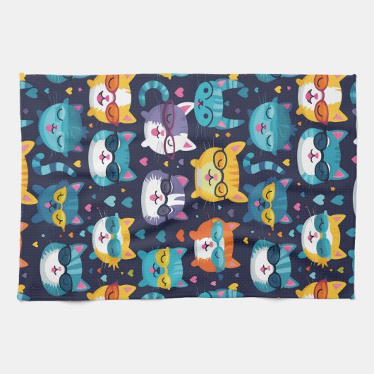 Assorted Cat Faces Funny Cool Cats Geschirrtuch (Horizontal)