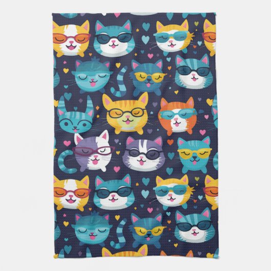 Assorted Cat Faces Funny Cool Cats Geschirrtuch (Vertikal)