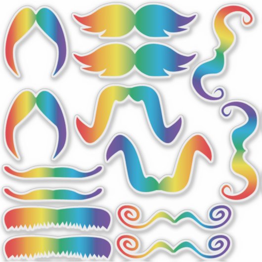 Assorted Rainbow Mustache Aufkleber (Vorderseite)