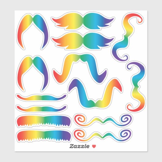 Assorted Rainbow Mustache Aufkleber (Blatt)