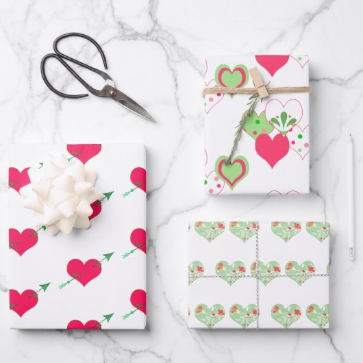 Assorted Valentine Hearts Geschenkpapier Set (Vorderseite)