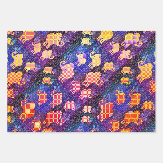 Assortierte Elefanten Geschenkpapier Set (Vorderseite)
