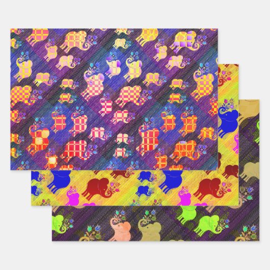 Assortierte Elefanten Geschenkpapier Set (Set)