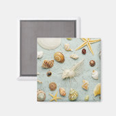 Assortierte Muscheln auf blauem Hintergrund Magnet (Vorderseite/Rückseite)