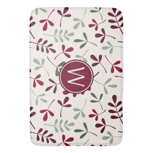 Asstd Blätter Ptn Reds Grüntöne Cream (Personalisi Badematte (Vorderseite Vertikal)