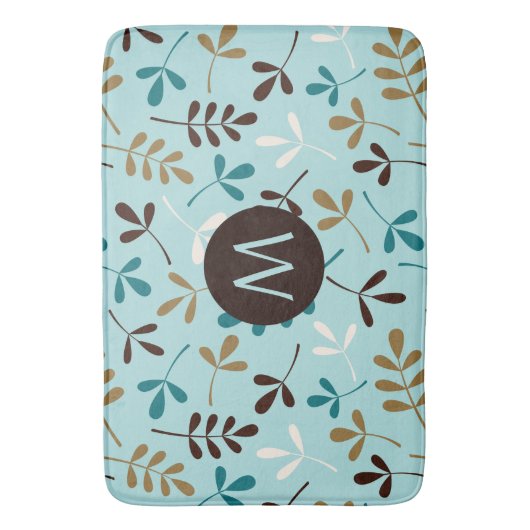 Asstd Blätter Teals Crm Gld Brwn Ptn (Personalisie Badematte (Vorderseite Vertikal)