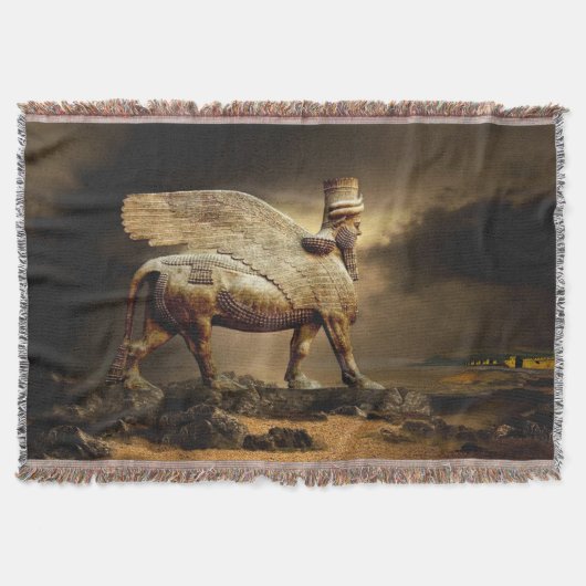 Assyrian Classic Lamassu Cotton Throw Blanket Decke (Vorderseite)
