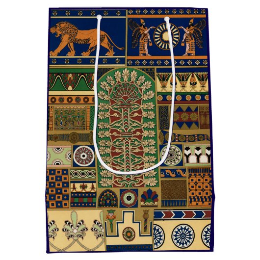 Assyrian Gold Lion, Sun & Ancient Angels Artistic Mittlere Geschenktüte (Rückseite)