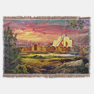 Assyrian ziggurat Cotton Throw Blanket Decke