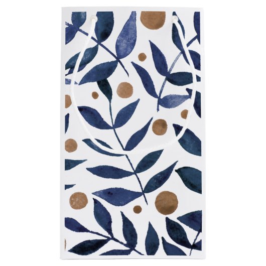 Äste und Beeren mit Aquarellfarben - Indigo und Be Kleine Geschenktüte (Rückseite)