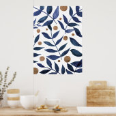 Äste und Beeren mit Aquarellfarben - Indigo und Be Poster (Küche)