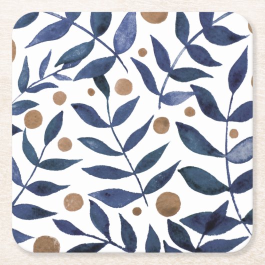 Äste und Beeren mit Aquarellfarben - Indigo und Be Rechteckiger Pappuntersetzer (Vorderseite)