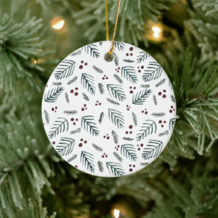 Äste und Beeren von Weihnachtsbaumen - aquamarin Keramik Ornament