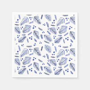 Äste und Beeren von Weihnachtsbaumen - blau Serviette