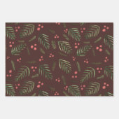 Äste und Beeren von Weihnachtsbaumen - braun und g Geschenkpapier Set (Vorderseite)