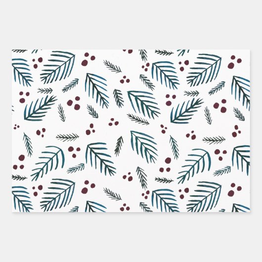 Äste und Beeren von Weihnachtsbaumen - dunkel aqua Geschenkpapier Set (Vorderseite 2)
