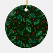 Äste und Beeren von Weihnachtsbaumen - dunkel Keramik Ornament (Vorne)