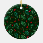 Äste und Beeren von Weihnachtsbaumen - dunkel Keramik Ornament (Hinten)