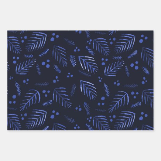 Äste und Beeren von Weihnachtsbaumen - dunkelblau Geschenkpapier Set (Vorderseite 2)