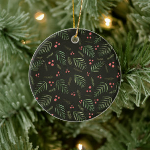 Äste und Beeren von Weihnachtsbaumen - dunkelgrün Keramik Ornament