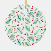 Äste und Beeren von Weihnachtsbaumen - grün und ro Keramik Ornament (Vorne)