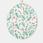 Äste und Beeren von Weihnachtsbaumen - grün und ro Keramik Ornament (Links)