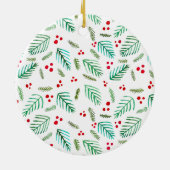 Äste und Beeren von Weihnachtsbaumen - grün und ro Keramik Ornament (Hinten)