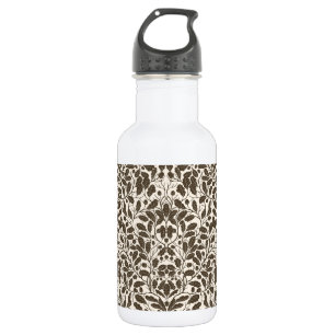 Äste und Blätter aus Eichen, Damastmuster in braun Edelstahlflasche