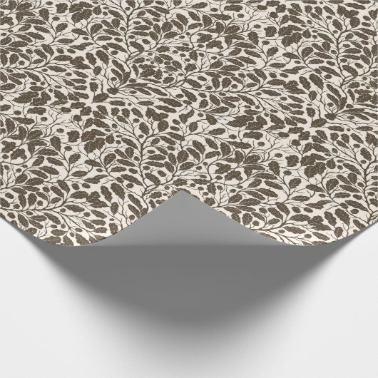 Äste und Blätter aus Eichen, Damastmuster in braun Geschenkpapier (Ecke)