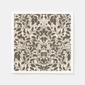Äste und Blätter aus Eichen, Damastmuster in braun Serviette (Vorderseite)