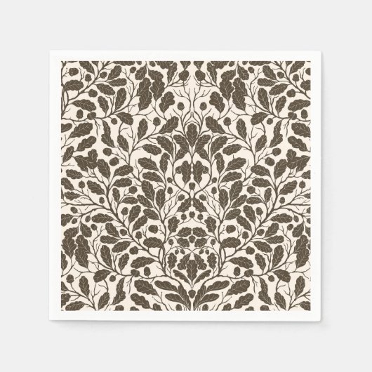 Äste und Blätter aus Eichen, Damastmuster in braun Serviette (Vorderseite)