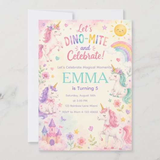 astel Unicorn Birthday Invitation Template Einladung (Vorderseite)