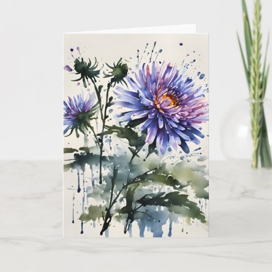 Aster - Aquarellblumen Karte (Vorderseite)