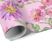 Aster Birthday Blume September Wasserfarbe Geschenkpapier (Rolleneckpunkt)