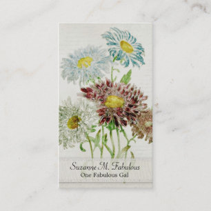 Aster Chinensis Blumenstrauß Vintage Schrift Visitenkarte
